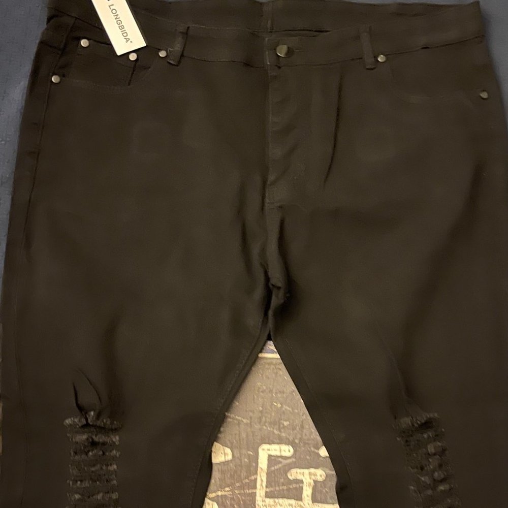 LONGBIDA Men's Ripped Destroyed Stretchy Knee Holes Slim Tapered Leg Jeans Denim